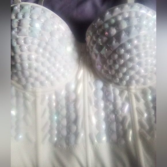 NWT Women's Sexy Corset White Multi Color Beads Made By Lydia - Picture 6 of 6